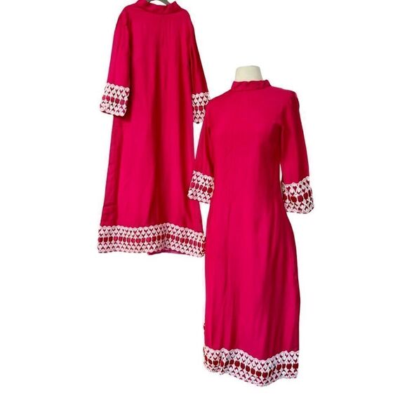 Extremely Rare 1970s Mommy & Me Handmade Matching Hot Pink Mock Neck Max… - Picture 7 of 9